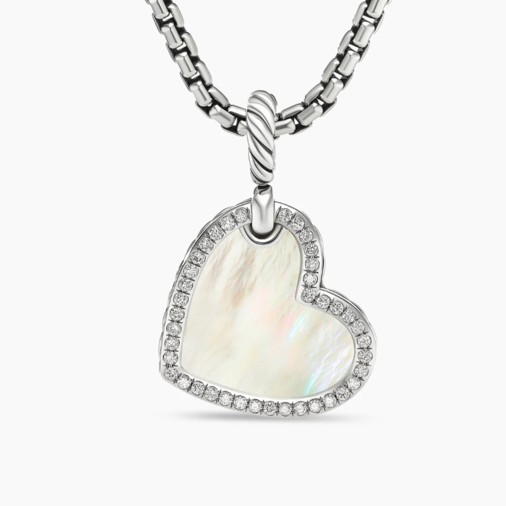 David Yurman Silver Heart Mother-of-Pearl Necklace